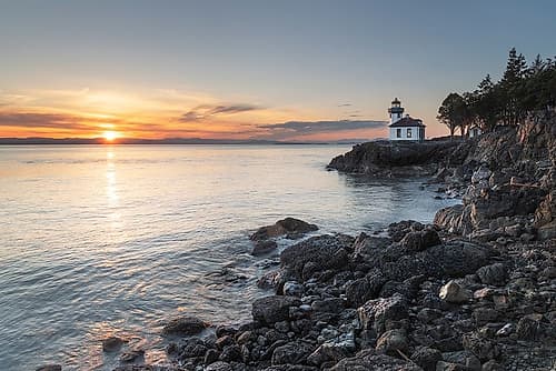 Lime Kiln Lighthouse at sunset-Lime Kiln Point State Park-San Juan Island-Washington State Coastal Print